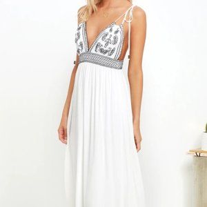 Embroidered Tie-Strap Maxi Dress